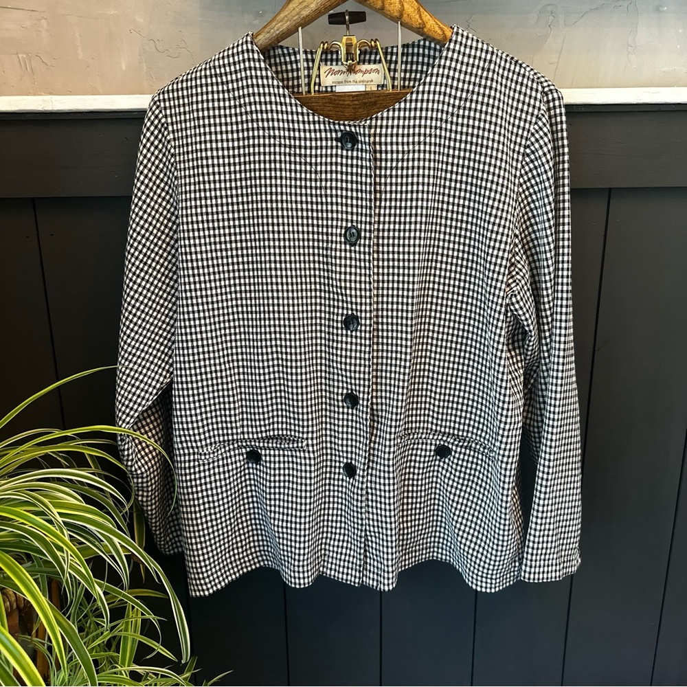 NORM THOMPSON  Jacket Button‎ Front Pockets Gingham Plaid Black White size Large